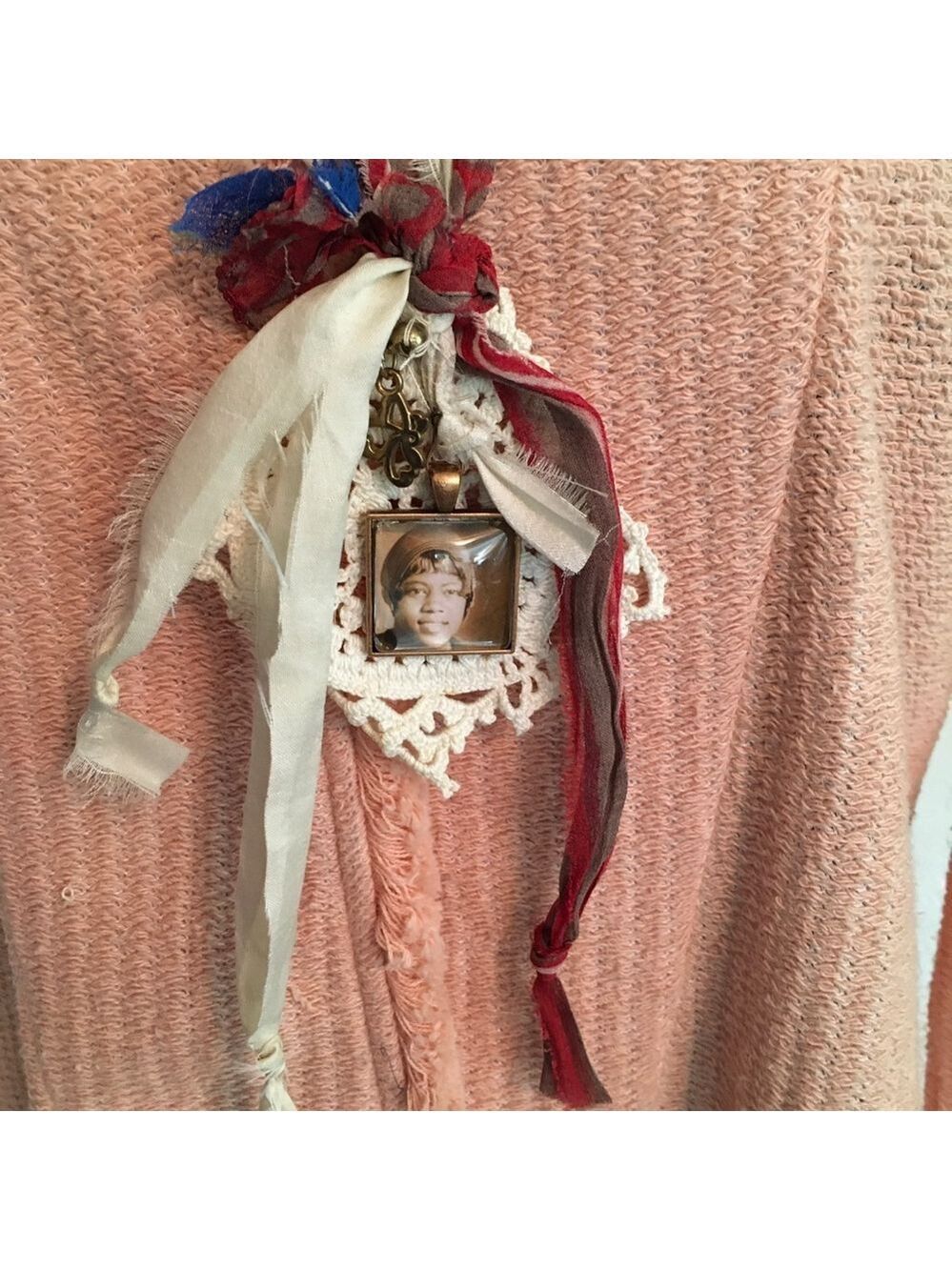Handmade Mixed Media Photo Ribbon Necklace